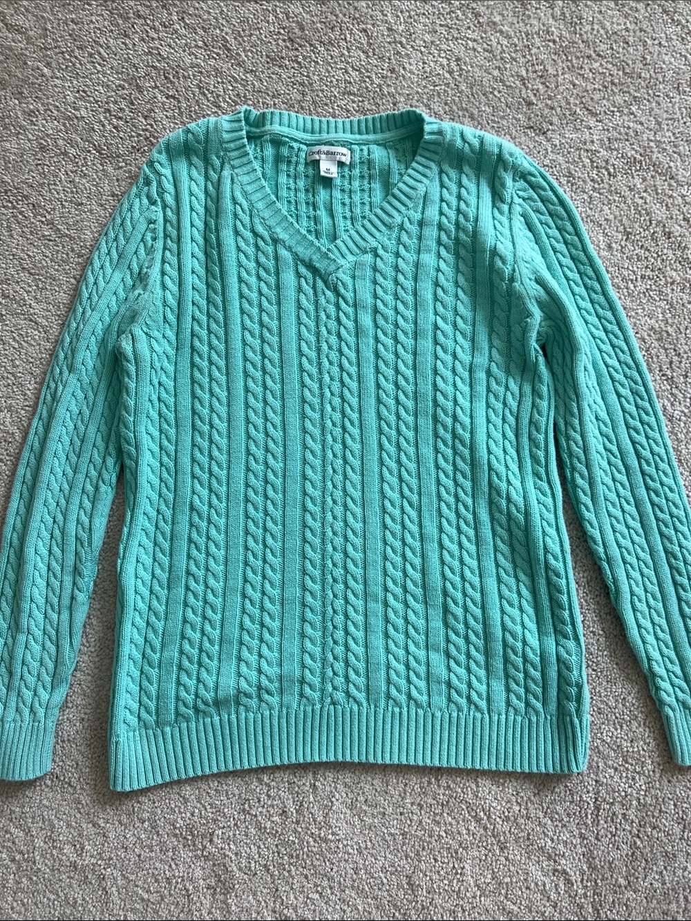 croft & barrow Women's Cable Knit V-Neck Sweater - Aqua